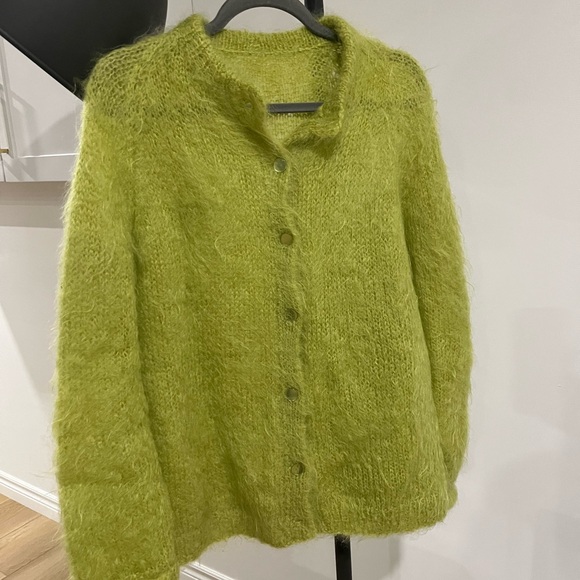 Lime Green Angora button up sweater - Picture 1 of 7